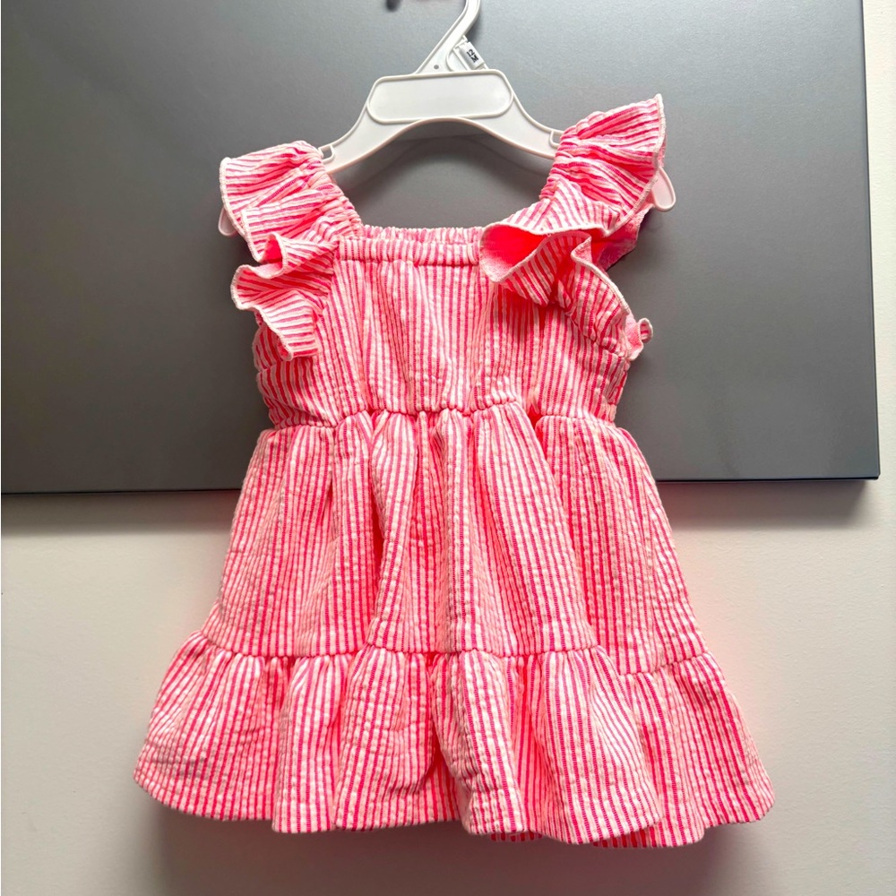 Iris and Ivy pink striped dress and bloomer set size 3-6 mo